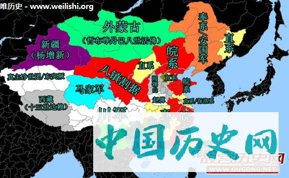 中国1916年到1936年军阀割据演变图