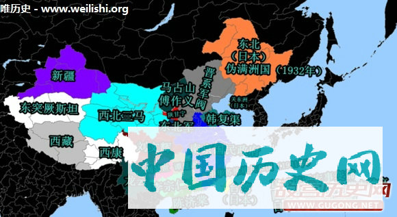 中国1916年到1936年军阀割据演变图