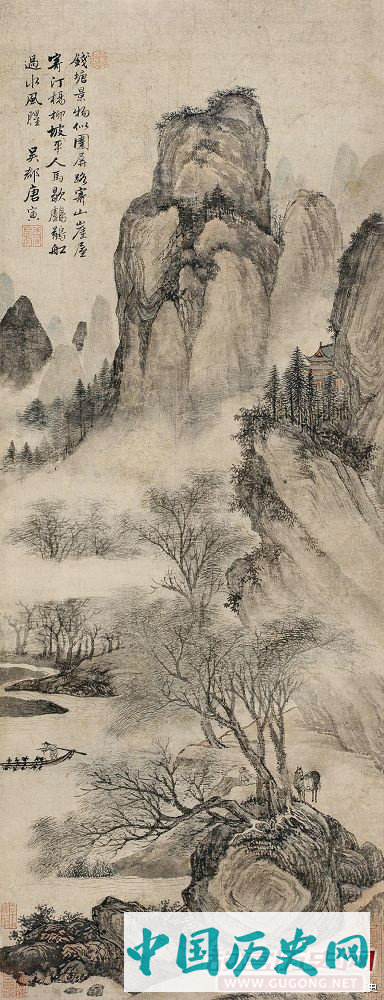 明代唐寅《钱塘行旅图》