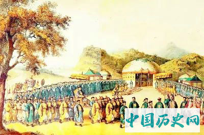 ▲乾隆皇帝在热河行宫接受百官朝拜的景象