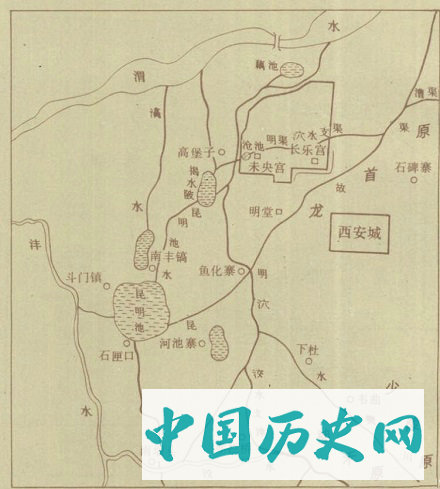 汉长安城附近渠道河流示意图