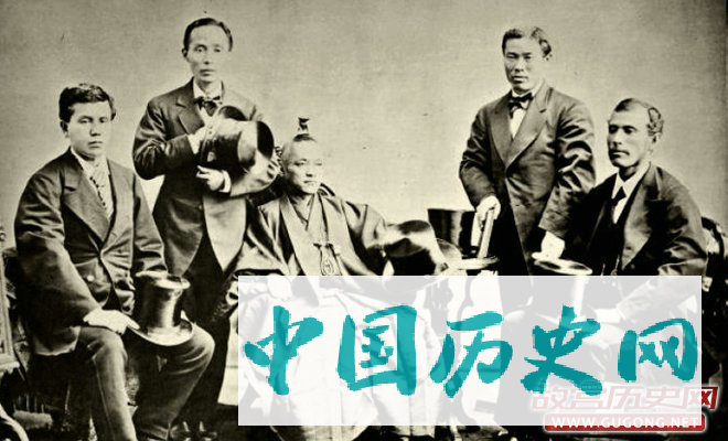 日本维新功臣，依次为木戸孝允、山口尚芳、岩仓具视、伊藤博文、大久保利通