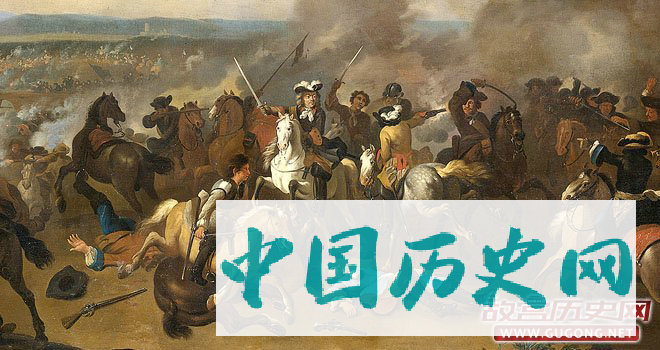 光荣革命后，信奉天主教的威廉二世（即威廉七世）与信奉新教的威廉三世争夺王位。图为在爱尔兰发生的博因河战役