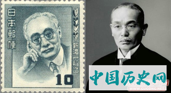 左，战后日本邮票上的新渡户稻造像；右：井上哲次郎